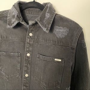 Zara Distressed Black Denim Shirt